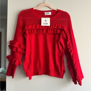 SEEK the label red ruffle sweater size Small